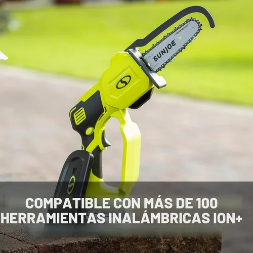 Vista 6 de Sun Joe Mini motosierra inalámbrica iON+ de 24V-HCS-LTE-P1 de 24 voltios, Verde y barra premium SWJ-OIL, aceite de cadena y piñón, lubricación