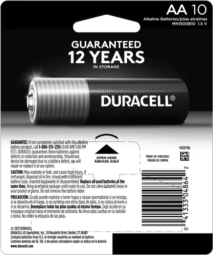 Vista 2 de Duracell Pilas AA de cobre, 10 unidades, 12 años de vida útil, larga duración