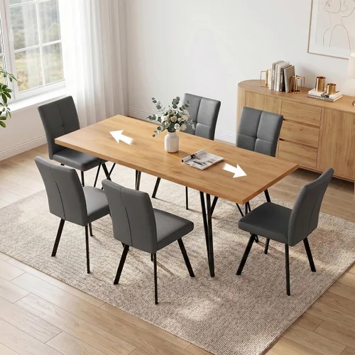 Vista 18 de HIPIHOM Mesa de comedor extensible para 4-6, de 55 a 71 pulgadas para espacios pequeños Mesa de roble
