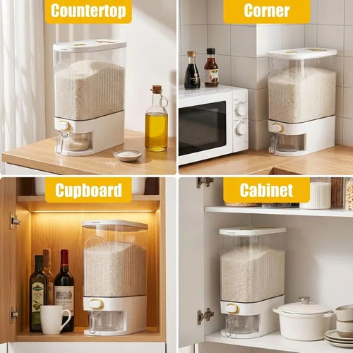 Vista 7 de Cididu Dispensador de soporte de arroz transparente, contenedor de almacenamiento de grano grande de 22 libras con taza medidora, cubo dispensador