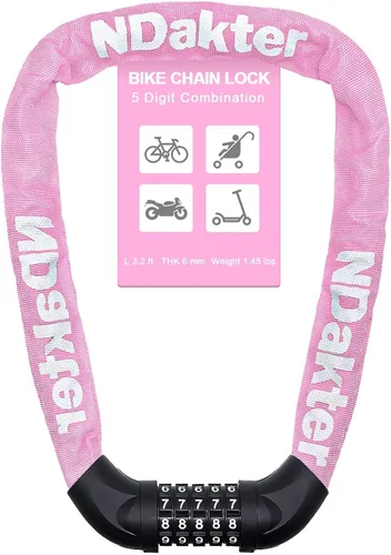 Vista 58 de NDakter Cerradura de cadena para bicicleta, combinación de 5 dígitos, resistente, antirrobo, cerradura de bicicleta de seguridad