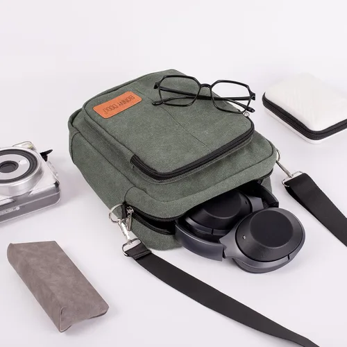 Vista 5 de Pequeñas bolsas de mensajero de lona casuales ligeras, bolso cruzado de viaje, bolsas de hombro para mujeres y hombres, bolsa lateral de lona