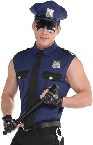 Vista 2 de Under Arrest - Disfraz para hombre, talla XXL (48-52), 1 juego ideal para fiestas temáticas y juegos de rol, aspecto auténtico de oficial de policía