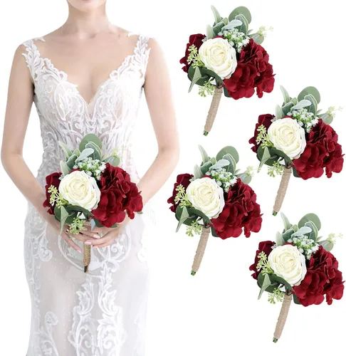Vista 28 de Ramo de dama de honor artificial para boda, ramo de flores de seda prefabricadas de 7 pulgadas, ramo de flores pequeñas para dama de honor