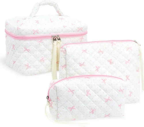 Vista 77 de Quilted Makeup Bag for Women, Travel Cosmetic&Toiletry Bag,Blue Flower