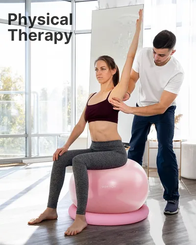 Vista 5 de YOTTOY Silla de pelota de ejercicio con base, silla de pelota de yoga para escritorio de oficina en casa, pelota de estabilidad y asiento de pelota