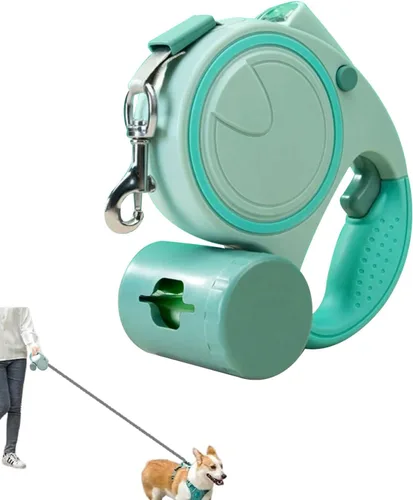 Vista 10 de Correa retráctil para perro con linterna y dispensador, correa retráctil para perro de 16 pies es perfecta para caminar seguro y cómodo con tu Azul