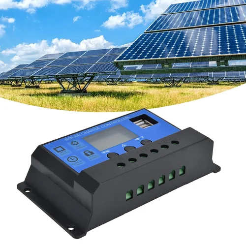 Vista 2 de Controlador solar, controlador solar DC 12V-24V, regulador inteligente de batería de panel solar con controladores de energía renovable dobles (10A)