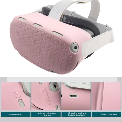 Vista 2 de JYMEGOVR for Oculus Quest 2 Controller Silicone Cover Protective Case Set Accessories for Meta VR Multi Colors Soft Shell Skin Pink