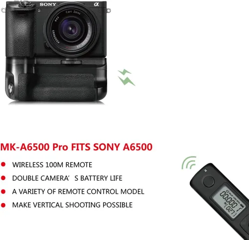 Vista 4 de Meike MK-A6500 Pro - Empuñadura de batería con mando a distancia para cámara Sony A6500 Control remoto incorporado, control de hasta 328.1 ft
