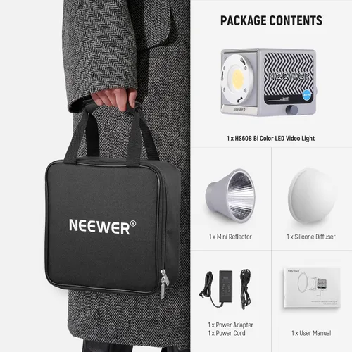 Vista 8 de NEEWER HS60B Mini Luz de Video con Control de Aplicación, Luz LED COB Bi-Color Portátil de Salida Continua de 60W con 35000lux/1m 2700-6500K 0-100%