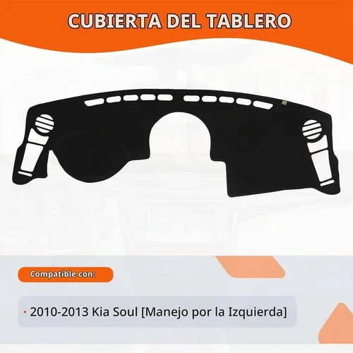 Vista 2 de Cubierta de tablero para K-ia Soul 2013-2010 (para conducción a la izquierda), alfombrilla antirreflejos, protector solar antideslizante (negro)