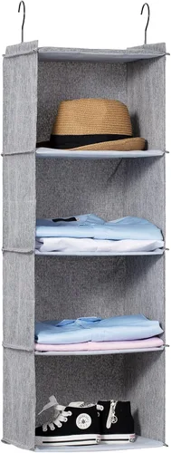 Vista 39 de Organizador colgante para armario y almacenamiento con 3 estantes, estantes colgantes plegables de montaje fácil para guardar ropa, bolsos, zapatos