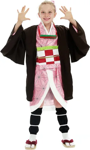 Vista 4 de Disfraz de cosplay de anime para niños, traje de kimono para Halloween