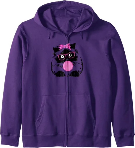 Vista 8 de Sudadera con capucha con cremallera y diseño de gato del Himalaya, Negro