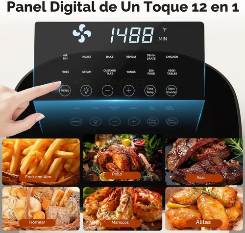 Vista 3 de Simple Deluxe Freidora de aire digital de 6.34 cuartos de galón con ventana visible, 12 funciones preestablecidas, cesta antiadherente y apta