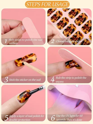 Vista 7 de Kalolary - 20 tiras de esmalte de uñas de gel, color ámbar, autoadhesivas, calcomanías de uñas de gel, impermeables, suministros de decoración
