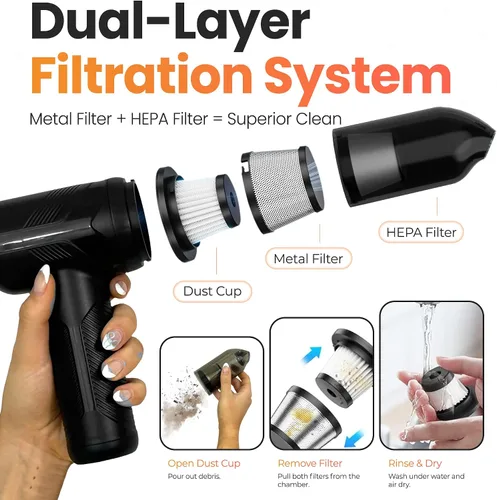 Vista 5 de Hedgehog TurboVAC - Aspiradora portátil 3 en 1 para automóvil, soplador y bomba de aire, aspiradora de mano para automóvil con USB C recargable