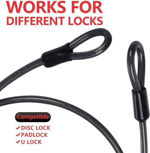 Vista 9 de Combinación de bloqueo de disco negro con cable de acero de seguridad de 1,8