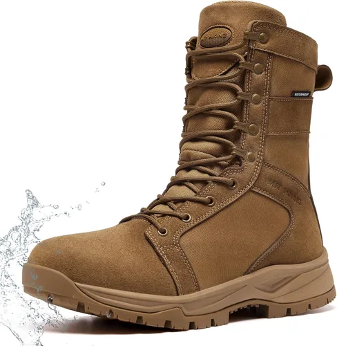 Vista 7 de Botas tácticas militares para hombre, ligeras, transpirables, botas de combate para senderismo, impermeables, de gamuza, botas de trabajo