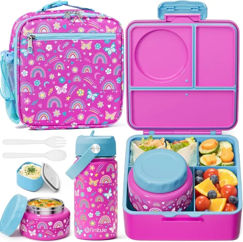 Vista 10 de Fimibuke Lonchera Bento para niños con termo, bolsa de almuerzo, botella