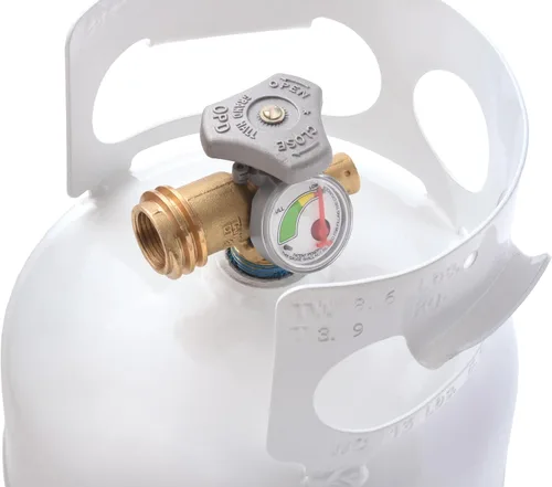 Vista 9 de Flame King YSN5LB-GAUGE - Cilindro de tanque de propano de acero de 5 libras con manómetro y válvulas OPD para parrillas y barbacoas, camping, pesca