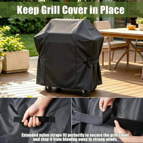 Vista 5 de Cubierta para parrilla, cubiertas impermeables Oxford resistentes de 32 pulgadas para exterior, cubierta de barbacoa a gas UV resistente al polvo