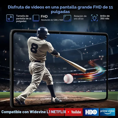 Vista 3 de TABWEE Tableta, 11 pulgadas 2K Android 16 tabletas con teclado 24GB+128GB