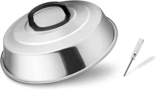 Vista 9 de Leonyo Juego de 2 cúpula para derretir queso, acero inoxidable redondo de 12 pulgadas con ventilación ajustable, tapa profesional de cúpula