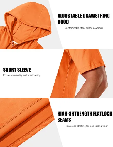 Vista 24 de MAGCOMSEN Sudadera con capucha de algodón de manga corta para hombre, sudadera ligera con capucha