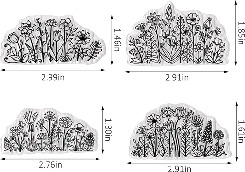 Vista 2 de Hying 4 sellos transparentes de fondo de flores para hacer tarjetas, sellos de goma con margaritas, paisajes florales transparentes