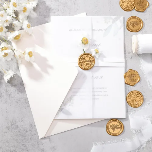 Vista 5 de UNIQOOO Adhesivos de Sello de Cera - (3 Diseños en 1 Paquete) Adhesivos de Sello para Sobre de Invitación de Boda, 60 Piezas Adhesivos