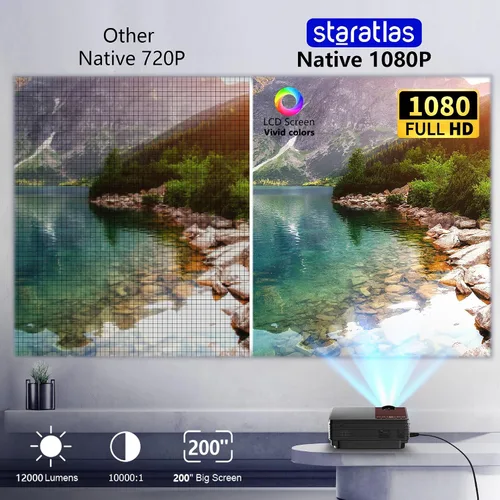 Vista 3 de Mini proyector, proyector Bluetooth WiFi 5G, staratlas 12000L Native 1920* 1080 P, proyector de video al aire libre, cine en casa compatible
