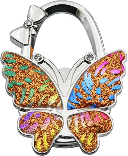 Vista 7 de Mariposa plegable - Gancho para colgar monedero, gancho portátil para colgar en la mesa para mujeres, organizador de bolsos, decoración de regalo