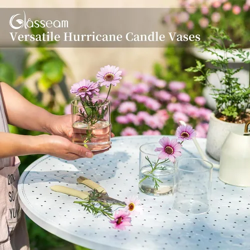 Vista 4 de Glasseam Jarrones Cilíndricos para Centros de Mesa, Juego de 6 Jarrones de Vidrio Transparente para Flores, Jarrón Moderno Pequeño para Velas