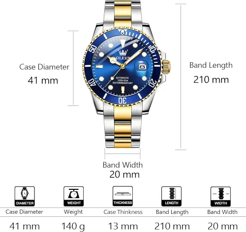 Vista 7 de Reloj automático de viento automático para hombre, reloj de lujo de acero inoxidable con fecha, reloj clásico impermeable con bisel giratorio
