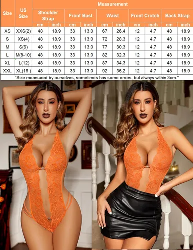 Vista 6 de Avidlove - Body de lencería de una pieza para mujer, diseño de encaje sexy con escote en V profundo, baby doll, tallas XS a XXXL