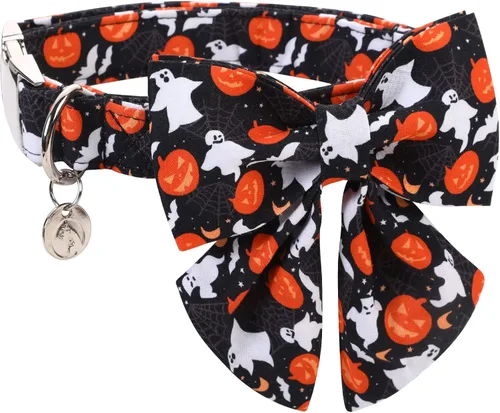 Vista 13 de DOGWONG Collar de otoño para perro con lazo, collar de moño para perro de Acción de Gracias, collar ajustable de algodón de otoño con hoja de arce