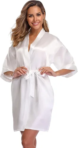 Vista 4 de Bata estilo kimono corto, albornoz, batas de novia sedosas, bata de baño