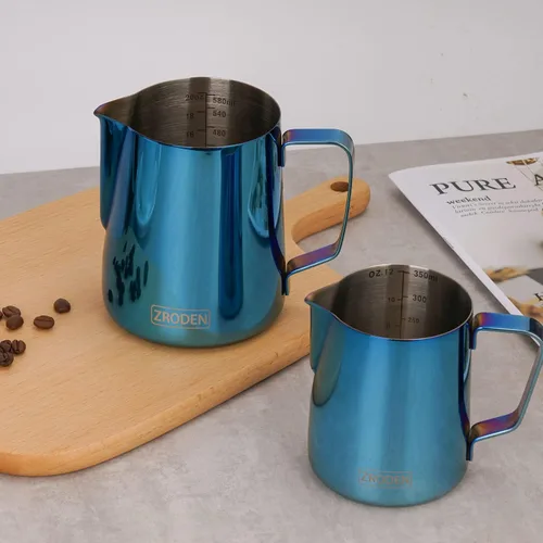 Vista 5 de Jarra de espuma de leche, jarra de vapor de café espresso de 12 onzas, accesorios para máquina de café capuchino de acero inoxidable, herramientas