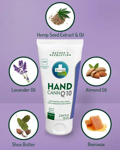Vista 5 de Annabis HANDCANN Q10 Crema de manos orgánica con cáñamo y coenzima Q10 – Crema rejuvenecedora para manos, uñas y cutículas para pieles sensibles