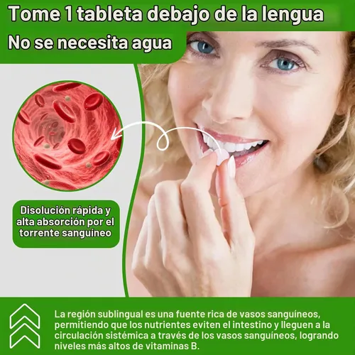 Vista 7 de Complejo de vitamina B sin azúcar con metil B12, metilfolato, B6, B1, B2, B3, suplemento de complejo B metilado de disolución rápida altamente