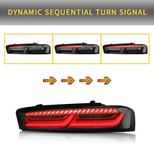Vista 4 de Luces traseras LED VLAND enhumedecidas y transparentes compatibles con [Chevrolet Chevy Camaro Coupe 2016 2017 2018] con luces de señal intermitente