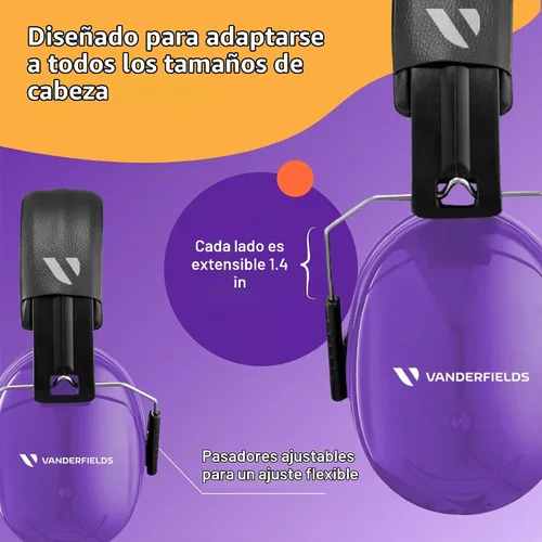 Vista 7 de Orejeras con reducción de ruido para adultos - Auriculares de protección de Poder púrpura