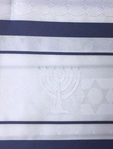 Vista 2 de Menorah Conjunto Tallit Azul Marino