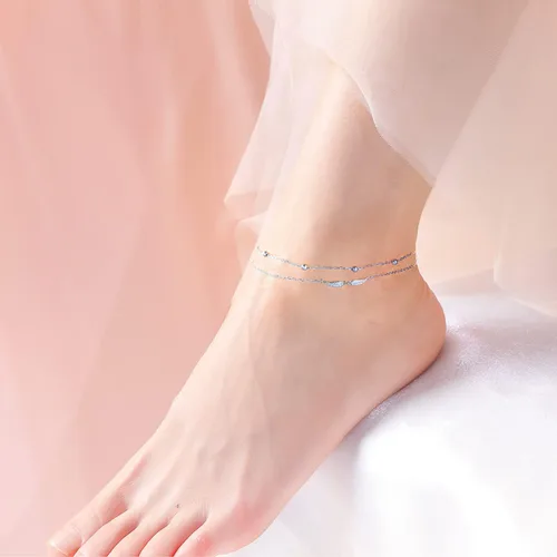 Vista 3 de Ladytree Tobillera para mujer de plata de ley 925 ajustable con cuentas de corazón y circonita cúbica
