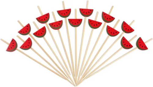 Vista 8 de Minisland Palillos de cóctel de hojas de piña de sandía mixtos, palillos de bambú de 4.7 pulgadas de largo para aperitivos, comida hawaiana