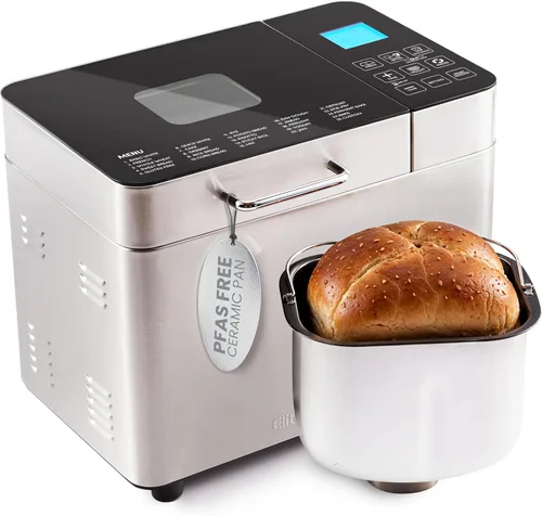 Vista 9 de Elite Gourmet - Máquina para hacer pan programable, 2 libras, 3 tamaños, 19 preajustes, color negro Cuenta con ajustes preestablecidos sin gluten