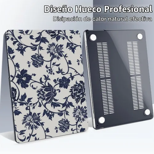 Vista 6 de Batianda Funda para MacBook Air de 15 pulgadas 2026 M5 M4 M3 M2 Chip flores azul marino