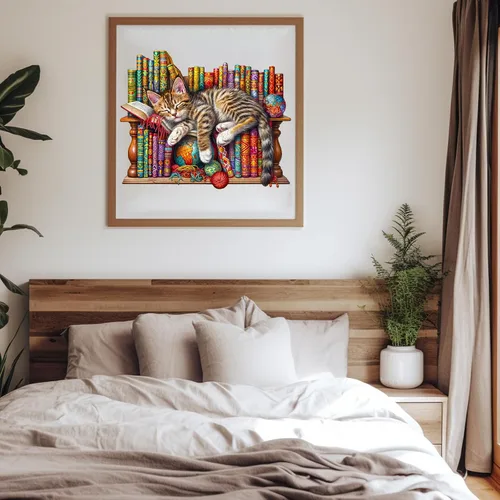Vista 6 de Rompecabezas de madera para adultos – Rompecabezas de madera de gato de ensueño – Rompecabezas de madera con forma de animal único para adultos